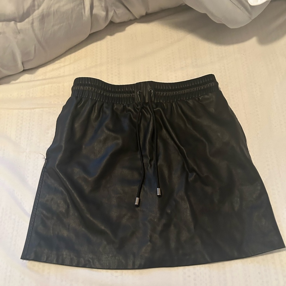 Topshop Black Faux Leather Drawstring Mini Skirt